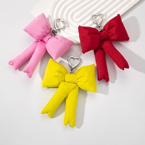 Image of Pink Bow Keychain Bag Charms Y2K Bowknot Plaid Keychains Coquette Aesthetic Purse Handbag Backpacks Charms (Yellow)