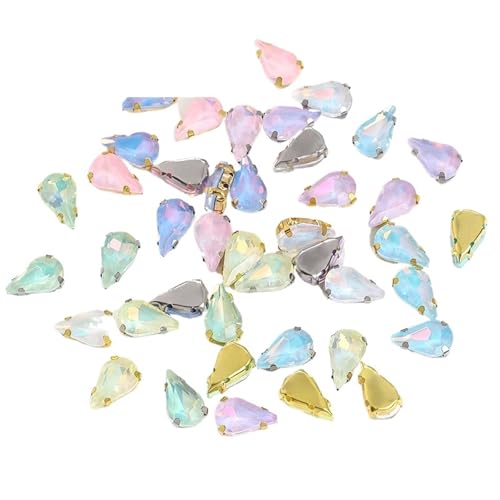 Pedrería para coser cristales de colores 8x13mm, apliques decorativos con garra dorada 2