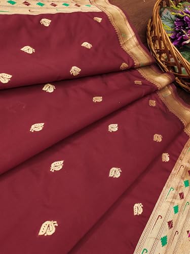 Image of DEVANGI Women's Woven Paithani Banarasi Silk Dupatta /Chunni For Women, Floral Print 1 Meter Wide and 2.3 Meter Length Printed Designer Dupatta /Chunni For Girls