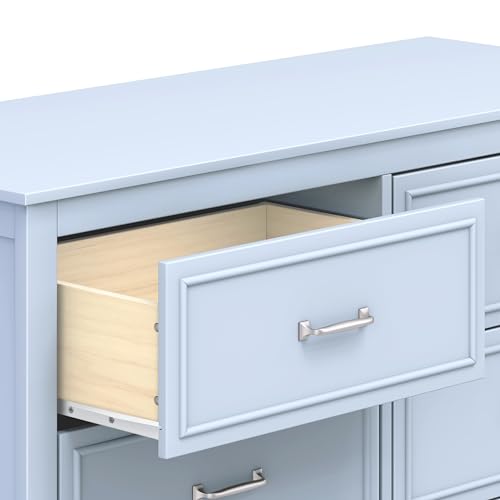 Image of DaVinci Charlie 6-Drawer Baby Dresser - Wooden Double Chest of Drawers for Kids, Boys and Girls - Multi-Purpose Storage for Bedroom, Nursery, Living Room & Hallway, Easy to Assemble - Powder Blue