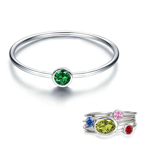 925 Sterling Silver Mother Daughter Birthstone Stackable Rings Set Mother Ring with Birthstone Mother Daughter Family Ring Mother's Day Jewelry Gifts for Wife (Birthstone May., 9)