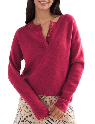 Long Sleeve Henley Button Up Sweater for Women Business Casual