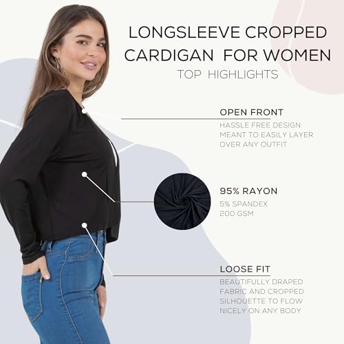 Azules Cropped Cardigan for Women - Open Front Drape, Lightweight Cardigan Jacket Sweater - Long Sleeves Women's Cardigans4