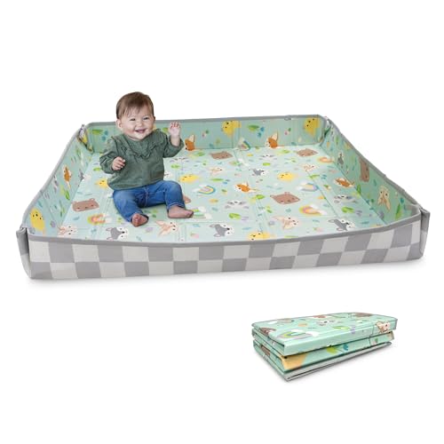 Infantino Foldable Soft Foam Play Mat, 57' Baby Mat for Floor Time, Lightweight, Easy to Store, Wipeable, Animals