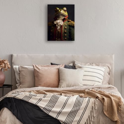 Redland Art Frog Framed Canvas Paiting Wall Art Uniform Retro Picture Funny Animal Renaissance Portrait, Vintage Antique Animal Poster Home Decor For Living Room Bedroom Wall Decor Artwork 12X16 Inches thumb #4