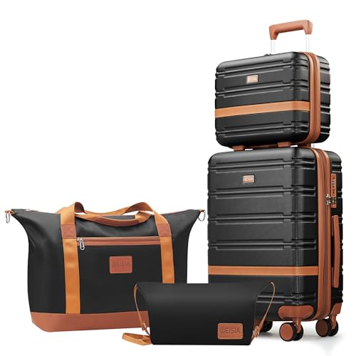Image of NEISIA Luggage Sets with spinner wheels, PC+ABS Hard Shell Travel Luggage,Lightweight Carry-on suitcases with TSA Lock,YKK Zippers (Black, 4 Piece Sets(14 /20 /DB /TB))