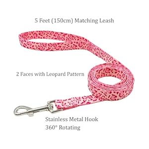   Dog-Collar-Leash-Set-Leopard-Pattern-Polyester-Material-Adjustable-Collar-and-5ft-Matching-Leash-for-Medium-DogsM-Pink-Leopard