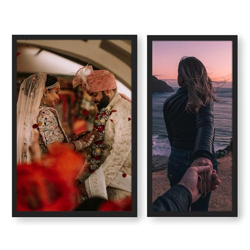 Image of Ritwika's Synthetic Wooden Customized Set of 2 Premium Personalized Wall Mount Collage Rectangular Frames with Your Photo in Sizes 8x12 & 6x12 Inches, Gift for Anniversary, Birthday, Wedding, Black