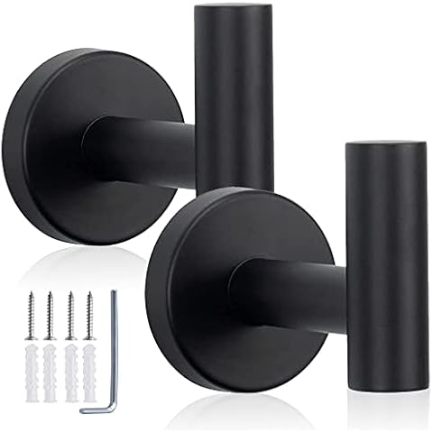 Towel Hooks Bathroom Hook Wall Towel Hooks, AICMEI Stainless Steel Heavy Duty Door Hanger Towel Robe Clothes Cabinet Closet Hook for Bathroom Kitchen Garage Home Hotel, 2 Pack(Black) Cover