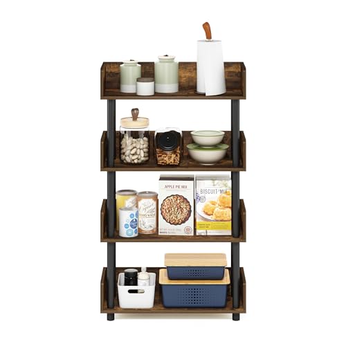 Image of Furinno Turn-N-Tube 4-Tier Toolless Display Rack, Amber Pine /Black