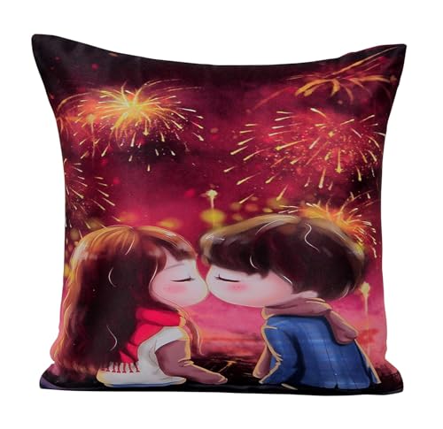 Image of RD TREND Valentine Satin Cushion Cover, 12 x 12 Inches (Set of 5) Decorative Printed Design, Gift for Loved Ones | Gift for Husband | Gift for Girlfriend | Gift for Boyfriend. (Kids Couple)
