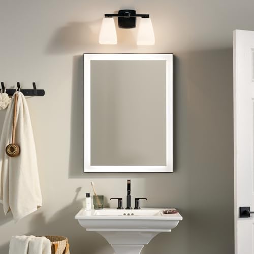 Image of Kichler Marant 2-Light Bathroom Vanity Light Fixture with Opal Glass, 14.25 inch Modern Wall Sconce in Black for Over Mirror, Powder Room (14.25 inch W x 9.5 inch H), 55215BK