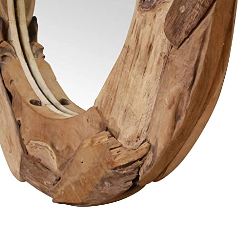 Yuhi-Hqyd Decorative Mirror,Round Shape Mirror,Wall Mirror,Vintage Mirror,Art Mirror,Decorative Mirror,Vanity Mirror,For Bathroom, Bedroom, Entryway,Handmade,With A Hanging Hook, Teak 23.6" Round #TOP6