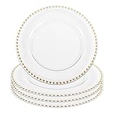 Koyal Wholesale Clear Glass Beaded Couture Charger Plates, Gold, 4-Pack Round 13-Inch Party Plates