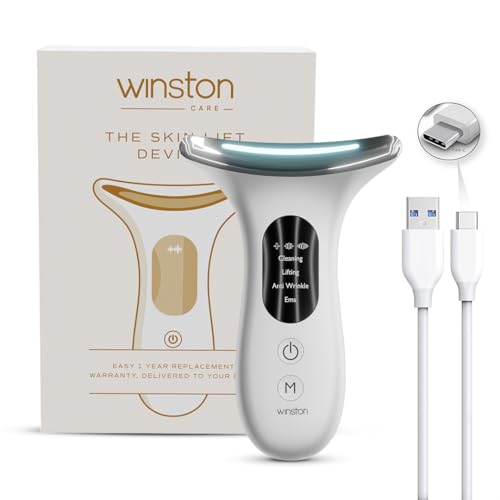 Image of Winston Rechargeable 4 in 1 Face and Neck Massager and Skin Lifting Device with 3-Color LED Therapy and Vibrational Modes, Digital Display, and Multi-Mode Skin Rejuvenation for At-Home Skincare