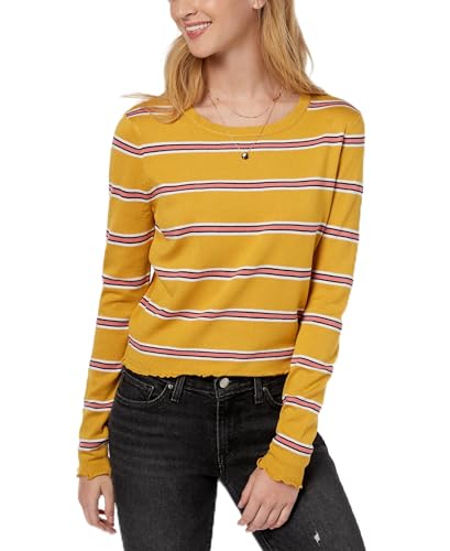 Ultra Flirt by Ikeddi Juniors Lettuce Edge Pullover Mustard Coral Stripe XS