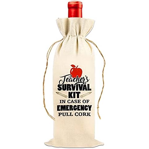 PETCEE Teacher's Survival Kit Wine Bags,Teacher Appreciation Gifts Bag for Women Men Retirement Present for Teacher Friend Wine Bottle Bags with Drawstrings for Graduation Party Cover