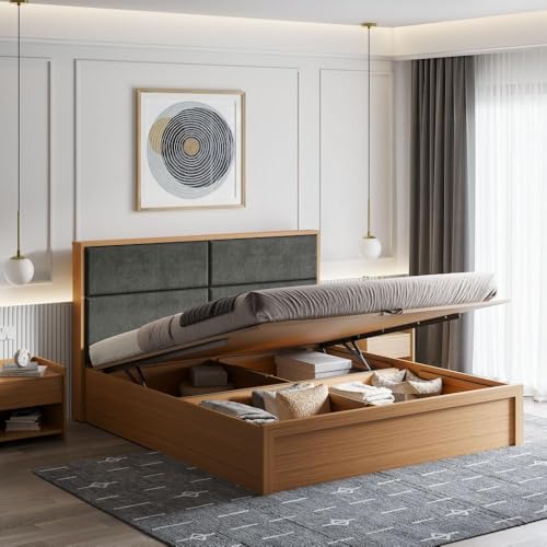 Image of Wakefit Bed | 3 Yr Warranty | King Size Bed, Hydraulic Storage & Foam-Cushioned Upholstery Headboard, Density: 680-750 kg /m, Termite & Borer Resistant, Fits Mattresses Up to 8 inches(Eclipse78x72-UT)