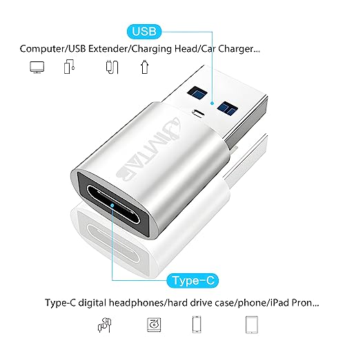 Image of JIMTAB USB to USB C Converters (Aluminum Alloy 4 Pack), USB C to USB Chargers Adapter USB 3.0 with Blue Light Super High-Speed Data Transfer & Fast Charging for PC /Tablet /iPad /Laptop /MacBook
