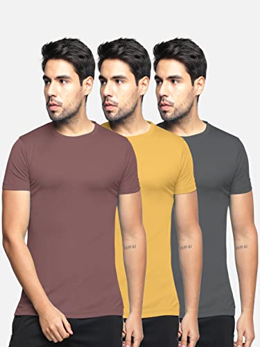 Image of BULLMER Solid Cotton Blended Half Sleeve Round Neck Tshirt for Men