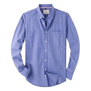 J.VER Men’s Long Sleeve Oxford Shirt Casual Plain Smart Non Iron Button Down Shirt with Pocket