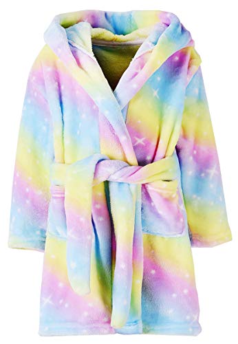 Umeyda Girls' Soft Print Flannel Bathrobe Sleepwear Hooded Robe for Toddler Little & Big Girls, Multicoloured, US 6 Years, CN 130