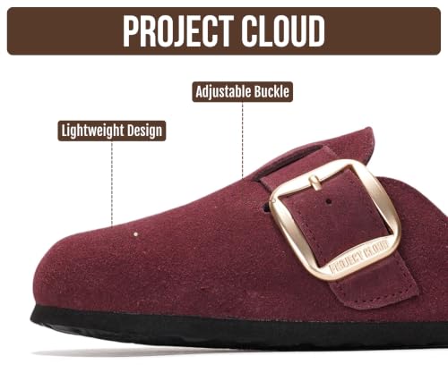 Image of Project Cloud 100% Genuine Leather Clogs for Women Shoes - Memory Foam Insole, Non-Slip & Natural Cork Footbed Arch Support Big Buckle Womens Clogs and Mules Footwear (Manchester)