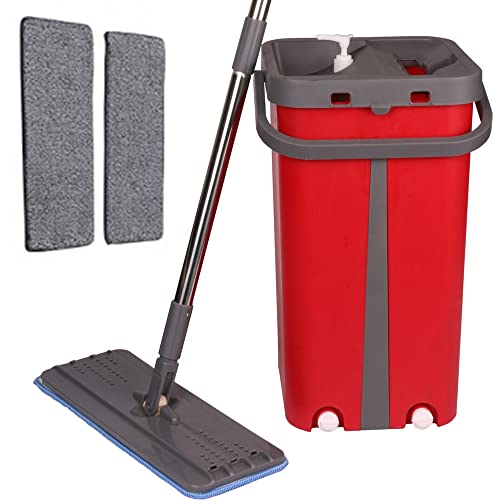 Mopa de Microfibras 2en1 para Fregar y Cubo con Escurridor con Palo Telescópico para Todo Tipo de Superficies Cover
