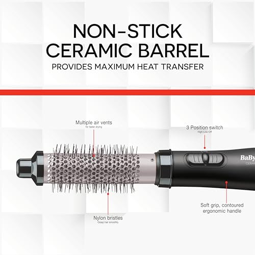 BaBylissPRO Ceramix Xtreme Ceramic Hot Air Styler Blow out Brush for Volume and Waves