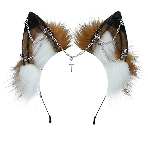 Image of VIGVAN Handmade Wolf Fox Ears Animal Cosplay Cute Head Accessories for Halloween