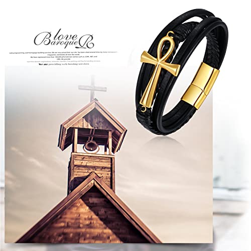 Pulsera de cuero NMQLX para hombre y mujer con ankh miniatura 4