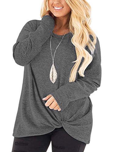 Image of DOLNINE Womens Plus Size Knotted Tops Long Sleeve Tee Shirts Loose Casual Blouse