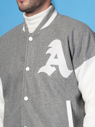 Image of CHKOKKO Men's Oversized Varsity Jacket with Snap Button Closure and Patch Design Trendy Comfortable Outerwear for College Travel and Casual Wear
