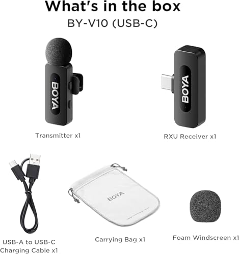 Boya BY-V10 2.4 ghz Omnidirectional Wireless Microphone System with a Transmitter & Receiver for Type-C Devices & Android. for Vlog, Social Media, YouTube Content with Rechargeable Battery. 50m Range (Image - 5)