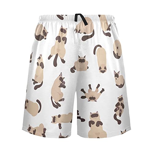Sleeping Cats Pattern Siamese Colorpoint Cat Men's Pajama Pants Shorts Sleepwear Lounge Pajama Bottoms