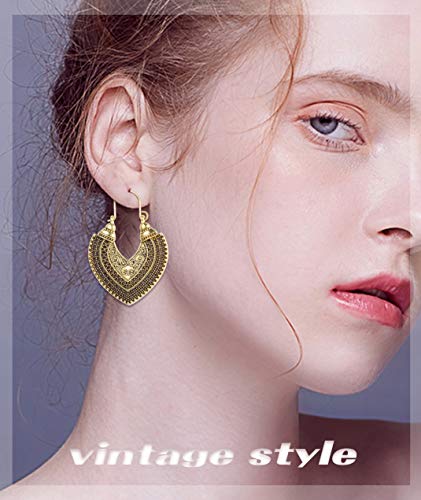 Florideco 6 Pairs Vintage Bohemian Drop Dangle Earrings Boho National Style Hollow Petal Heart Shaped Beaded Statement Earrings for Women Hypoallergenic Gold Jewelry3