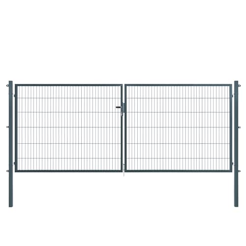 Doppeltor | extra breit, B400 x H120 cm | Anthrazit RAL 7016 | Doppelflügeltor inkl. Torpfosten & Schließzylinder | verzinkt & pulverbeschichtet | UV- und witterungsbeständig