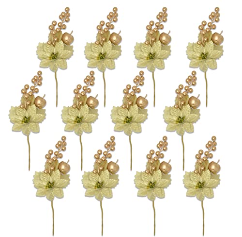 12 púas metálicas de Pascua y bayas y Navidad para decoraciones navideñas, gran adición a cualquier adorno de árbol de Navidad, decoración del hogar, manualidades, guirnalda o centro de mesa Cover