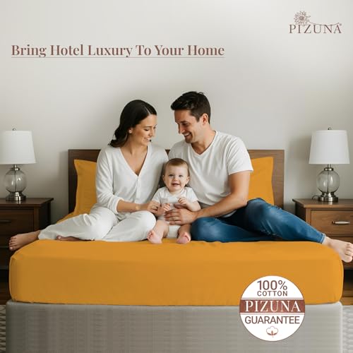 Image of Pizuna 100% Cotton King Size Bedsheet 6 Feet, 400 Thread Count Long Staple Cotton Bedsheets for King Size Bed 100x108 Inch with 2 Pillow Covers, Honey Gold Bedsheet for King Size Bed (Cotton Bedsheet)