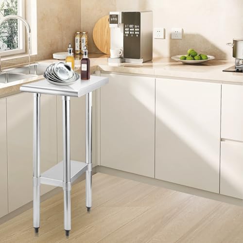 Image of STABLEINK NSF Stainless Steel Prep Table 12x30 Inches, Small Metal Work Table with Adjustable Undershelf, for Commercial Kitchen, Restaurant, Hotel, Laundry and Garage