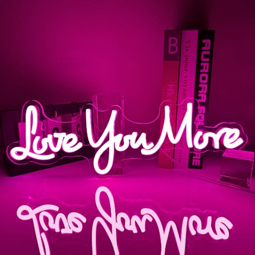 Love You More Neon Signs for Wall Decor, Love Neon Sign for Girls Bedroom Decoration, USB Powered LED Neon Light Sign for Wedding Party Birthday Valentine's Day Gift