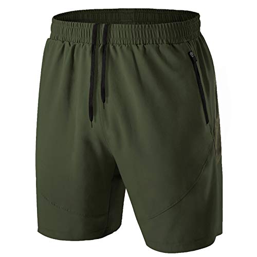 Kyopp Shorts de Sport Homme Running Shorts Football Jogging Tennis Fitness avec Poches Zippées Séchage Rapide2 Armée verteM Cover
