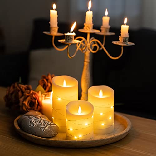 Mozeal LED Flameless Flickering Battery Operated Candles with 11-Key Remote Control,Real Wax Pillar Electric Candles with Timer,Wedding/Tray/Bedroom/Table/Home/Farmhouse/Christmas Decor,Set of 3,Ivory - Thumbnail 3