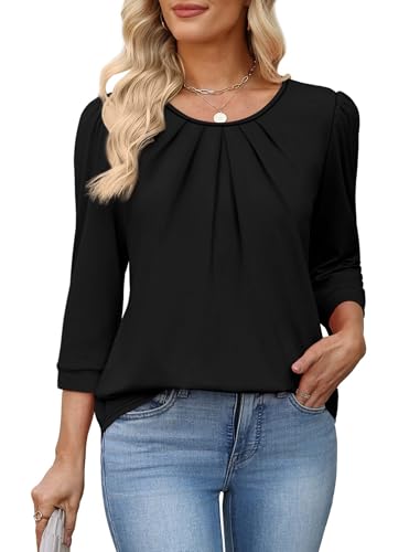 Save 50% on OFEEFAN 3/4 Sleeve Pleated Blouse with Code 6ESKVT7N