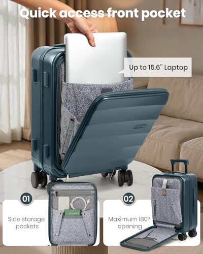 Image of Joyway Luggage Set 3 Piece Top Opening Suitcase Set with Spinner Wheel and TSA Lock, PC Hard Shell Carry on Luggage with Front Pocket for Woman Men (Blue)