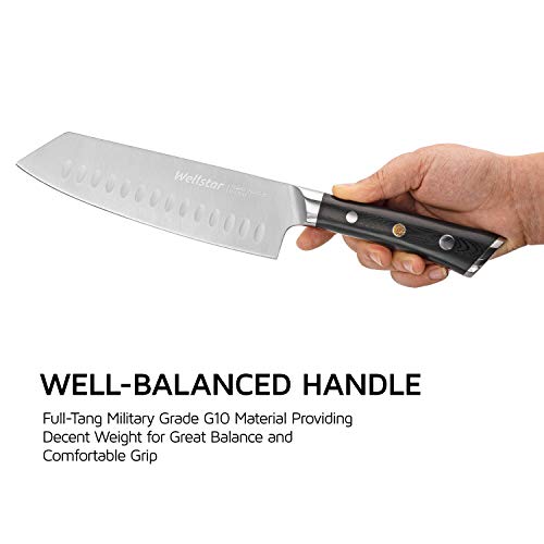 Wellstar Kiritsuke Chef Knife, 7 In Vegetable Meat Kitchen Knife With Razor Sharp Powder Steel Edge And Rust-Resistant 304 Stainless Steel Blade Infused With Copper And Military Grade G10 Handle #TOP7