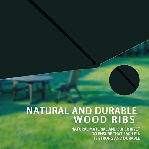 Sunnyard 9Ft Wooden Patio Umbrella Wooden Market Umbrella With Pulley Lift For Garden Yard Deck Pool Market,Green #TOP5