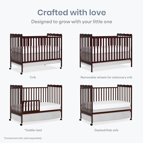Image of Dream On Me Full Size Carson 3-in-1 Convertible Baby Crib, Locking Wheels | Portable & Converts to Toddler Bed & Daybed, 3 Adjustable Height, Wooden Crib, GREENGUARD Gold & BSA Verified, Espresso