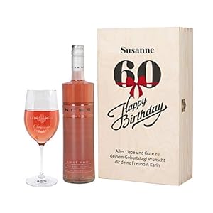 Herz & Heim® Bree Wein-Präsent mit graviertem Weinglas und Bree Wein zur Auswahl in Geschenkkiste zum 60. Geburtstag…