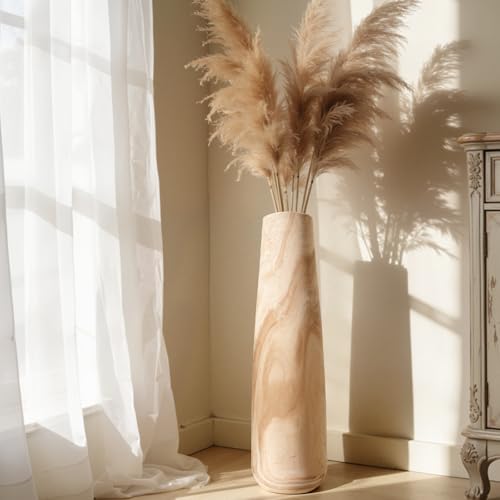 Tall Wooden Floor Vase for Pampas Grass 22 Inch Solid Wood Decorative Vase for Rustic Farmhouse & Boho Living Room Bedroom & Entryway Decor